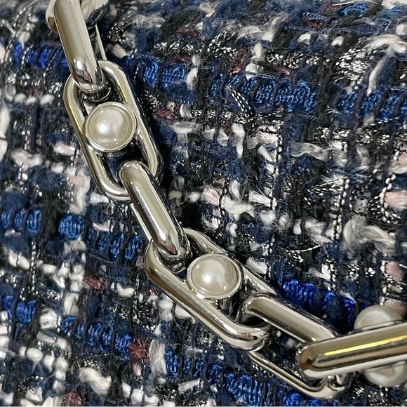 MICHAEL KORS Cece Tweed Small Shoulder Crossbody Satchel Bag Silver Chain Luxury - Picture 3 of 17